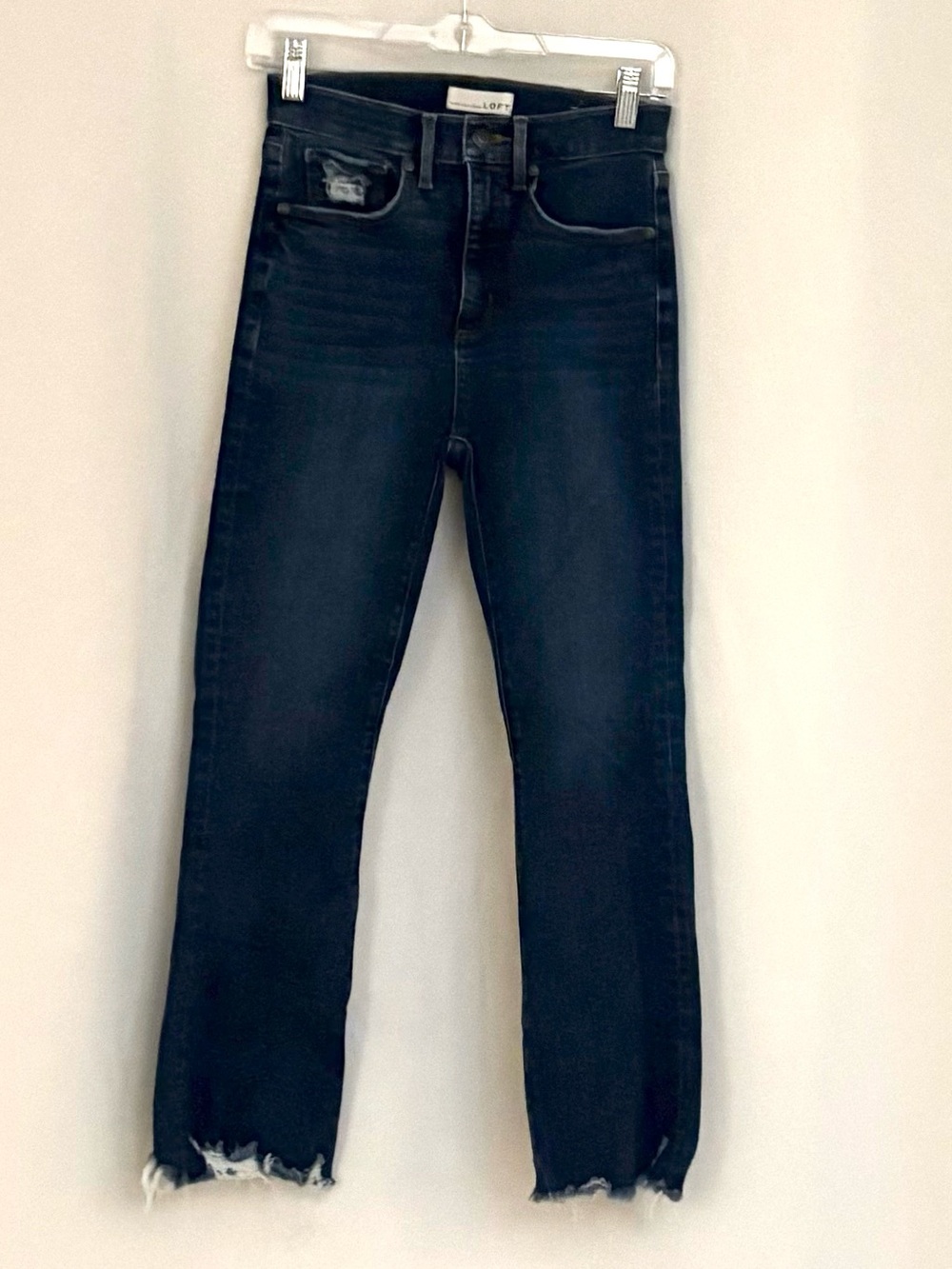 LOFT Dark Wash Skinny Jeans with Raw Hem